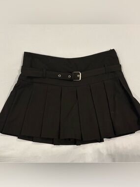 Zara Pleated Black Mini Skirt with Belt